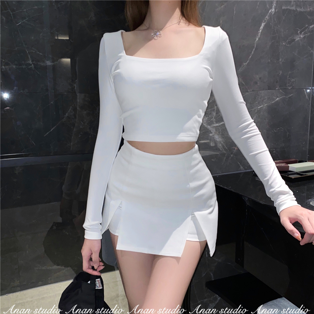 2024 Professional Black High Waist Dress Women's Spring and Summer Socialite A- Line Split Slim Look Spice Girl Casual Wide Leg Skirt Pants