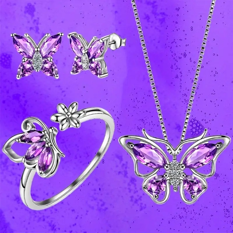 Picture of TEMU Cross-border New Butterfly Ring Earring Necklace Female European and American Animal Butterfly Pendant Clavicle Chain Jewelry suit