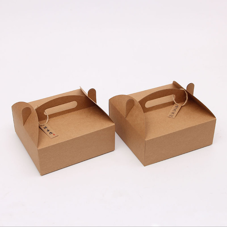 Paper Foldable Specialty Dessert Pastry Packaging Paper Box Retro Kraft Paper Hand-Held Pizza Box Gift Box
