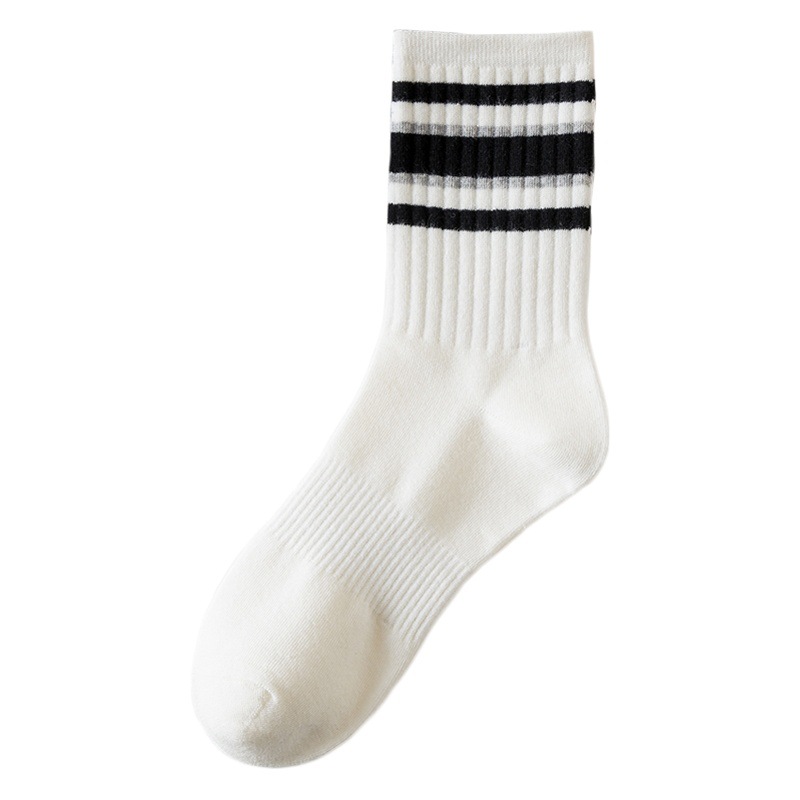 Shark pantyhose women's ins All-match striped socks Spring and Autumn Mid-calf length socks three bars black and white sports Net Red Stockings