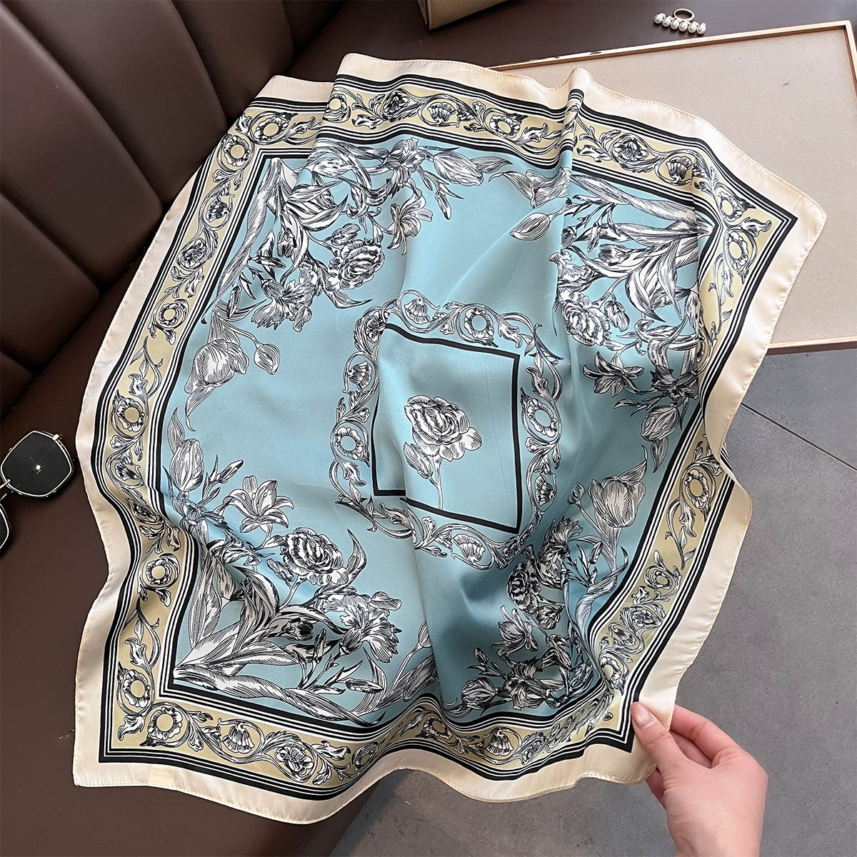 Picture of New Style Simple Silk Elegant Scarf Decorative Square Scarf Sunscreen Shawl Neck Protection Scarf Heap Tie Scarf