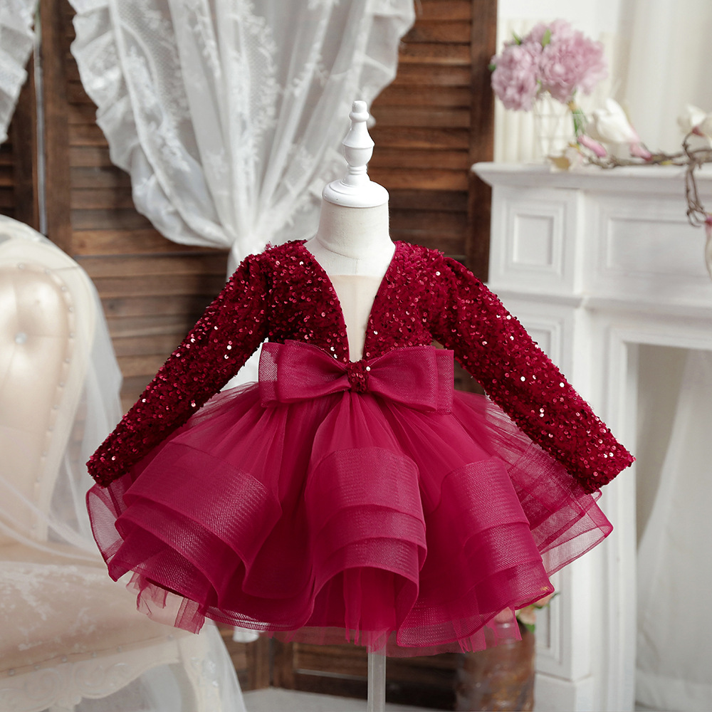 Picture of Girls' Princess Dress Birthday Autumn and Winter Show Performance Host Piano Performance Long-sleeved High-end Children's Evening Dress