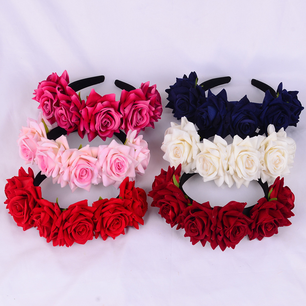 Cross-border special for the new rose headband female super fairy three-dimensional simulation flower headband travel photo ethnic headwear wholesale