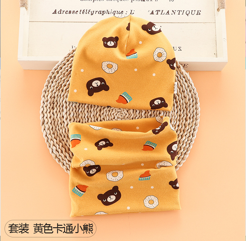 Picture of New baby double hat suit warm Amazon foreign trade wholesale printing children's scarf hat suit