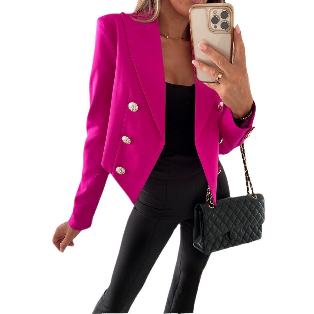2025 autumn and winter Europe and the United States cross-border foreign trade women's loose solid color long sleeve short suit coat cardigan top