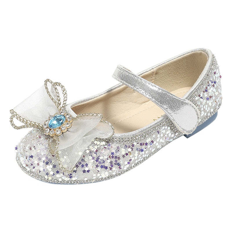 Aisha Crystal Princess Shoes 2023 Spring and Autumn New Bow Children's Baby Leather Shoes Comfortable Soft Bottom Rhinestone Shoes