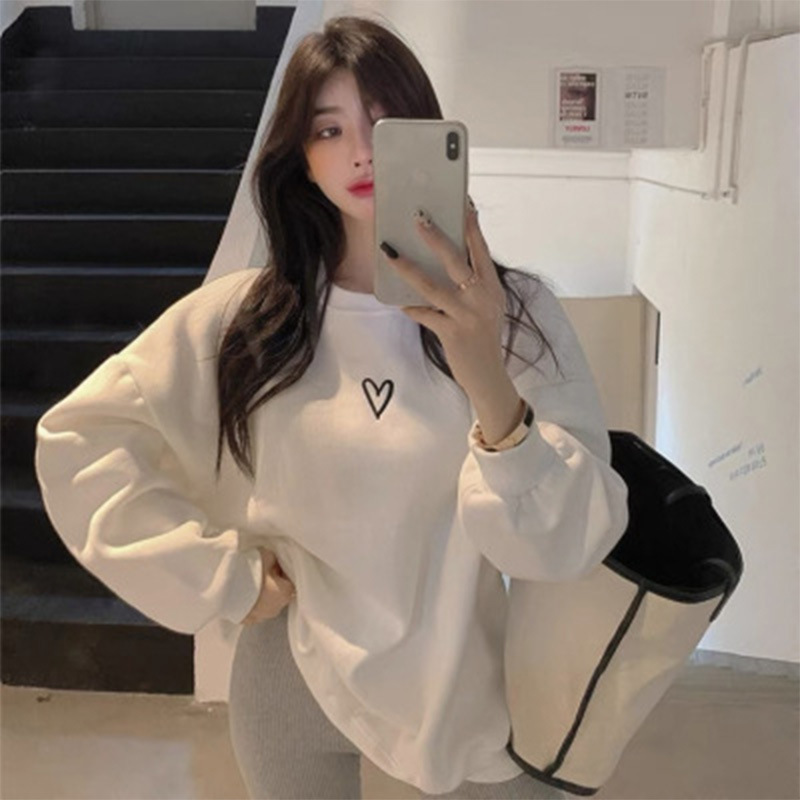 Picture of Thin/fleece-lined spring, autumn and winter loose sweater women's lazy style Korean style couple's coat bottoming shirt top women's clothing