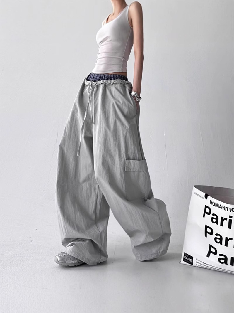 American Retro Cargo Pants for Women 2025 Summer New Loose Lazy Style Parachute Pants Wide-Leg Casual Sports Pants