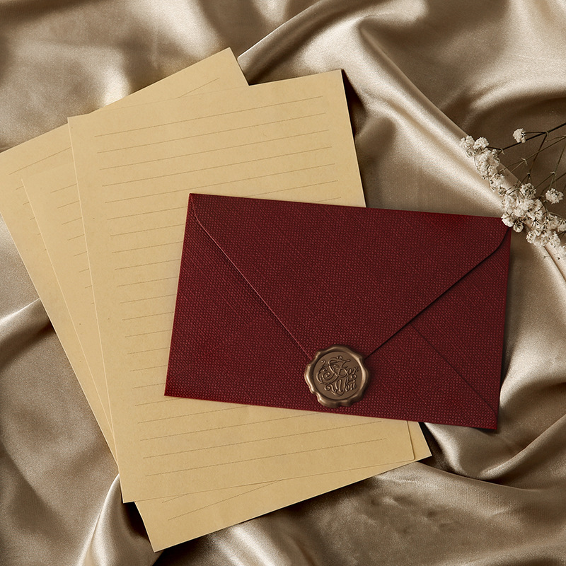 Picture of Linen Envelope Letter Paper Set Retro Love Letter Chinese Style Cowhide Special Paper Invitation Postcard Fire Paint Envelope