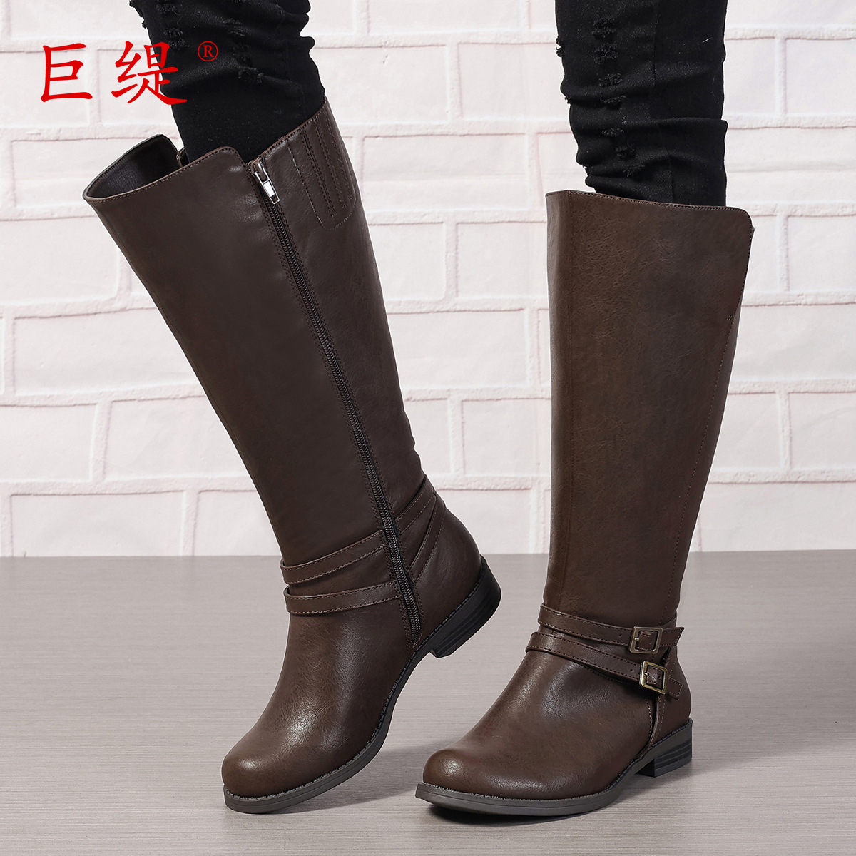 Juti 2024 New Foreign Trade plus size Women's Boots WISH Amazon European and American Women's Side Zipper Leather Boots