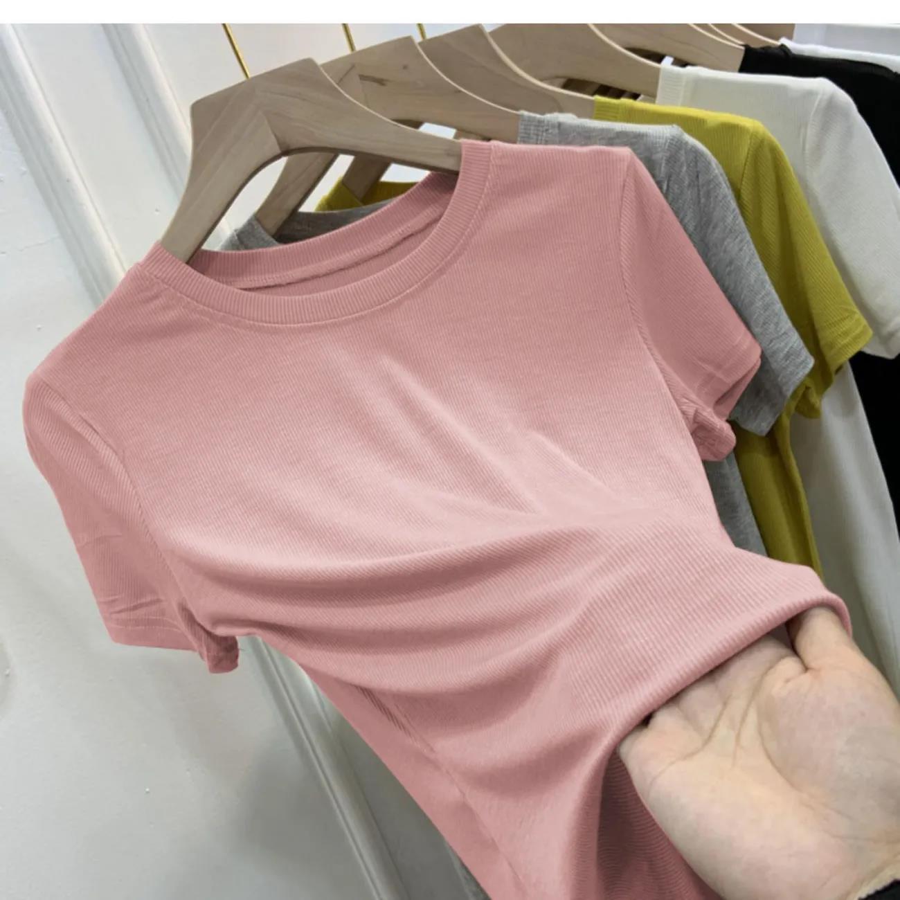 Picture of [Multi-color optional] high-grade solid color mask T-shirt women's short sleeve summer new slim slim base shirt top