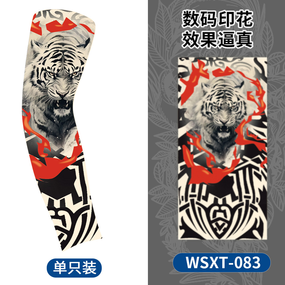 Picture of Summer Riding Sunscreen Tattoo Sleeve Simulation Tattoo Quick-drying Arm Protector Outdoor Sports Sunshade Breathable High Elastic Ice Sleeve