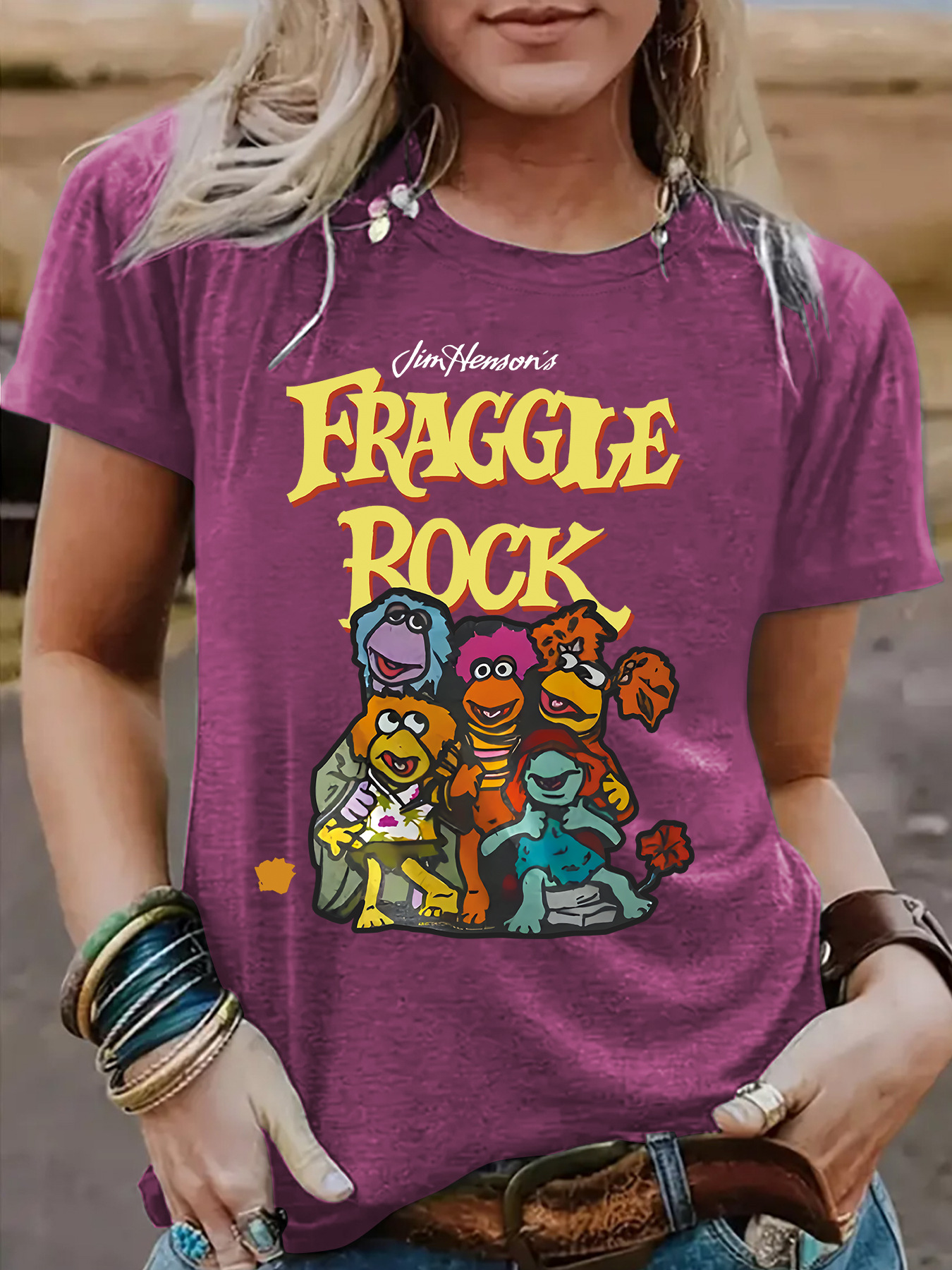 Cross-border Cute Short-sleeved Fraggle Rock Cartoon Characters Printed Round Neck Loose Short-sleeved T-shirt Women Wholesale