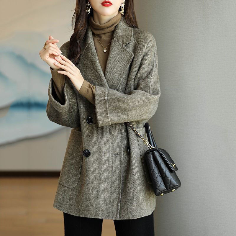 Picture of 2023 autumn and winter New Fashion Korean style casual slimming Western style all-match herringbone woolen overcoat fashionable coat