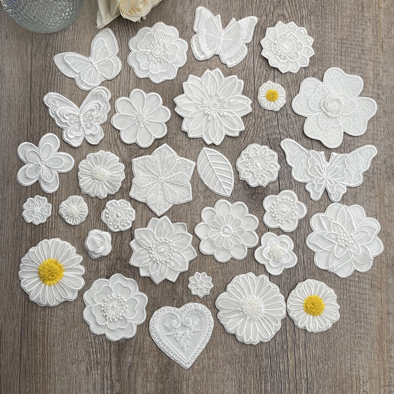 Self-Adhesive White Lace Applique Repair Mosquito Net Screen Window Clothes Cloth Patch Hole Patch Subsidy Organza Decorative Patch