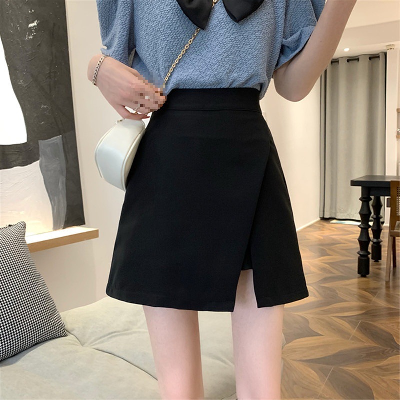 Skirt Women's Summer Misty Design Irregular Split Short Skirt High Waist Anti-Light A- Line All-Match Hip Pants Skirt