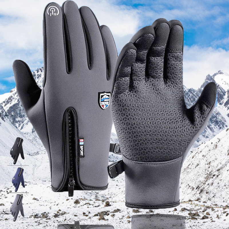 Picture of Cross-border cycling touch screen waterproof shield zipper design autumn and winter fleece-lined warm non-slip men and women windproof fleece gloves