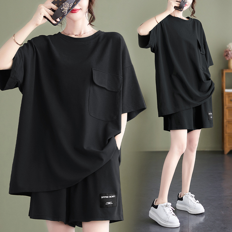 Picture of 2023 Summer European Style Pocket Design Casual Suit Women's Loose Slimming Fashionable Loose Short-sleeved Shorts Two-piece Set