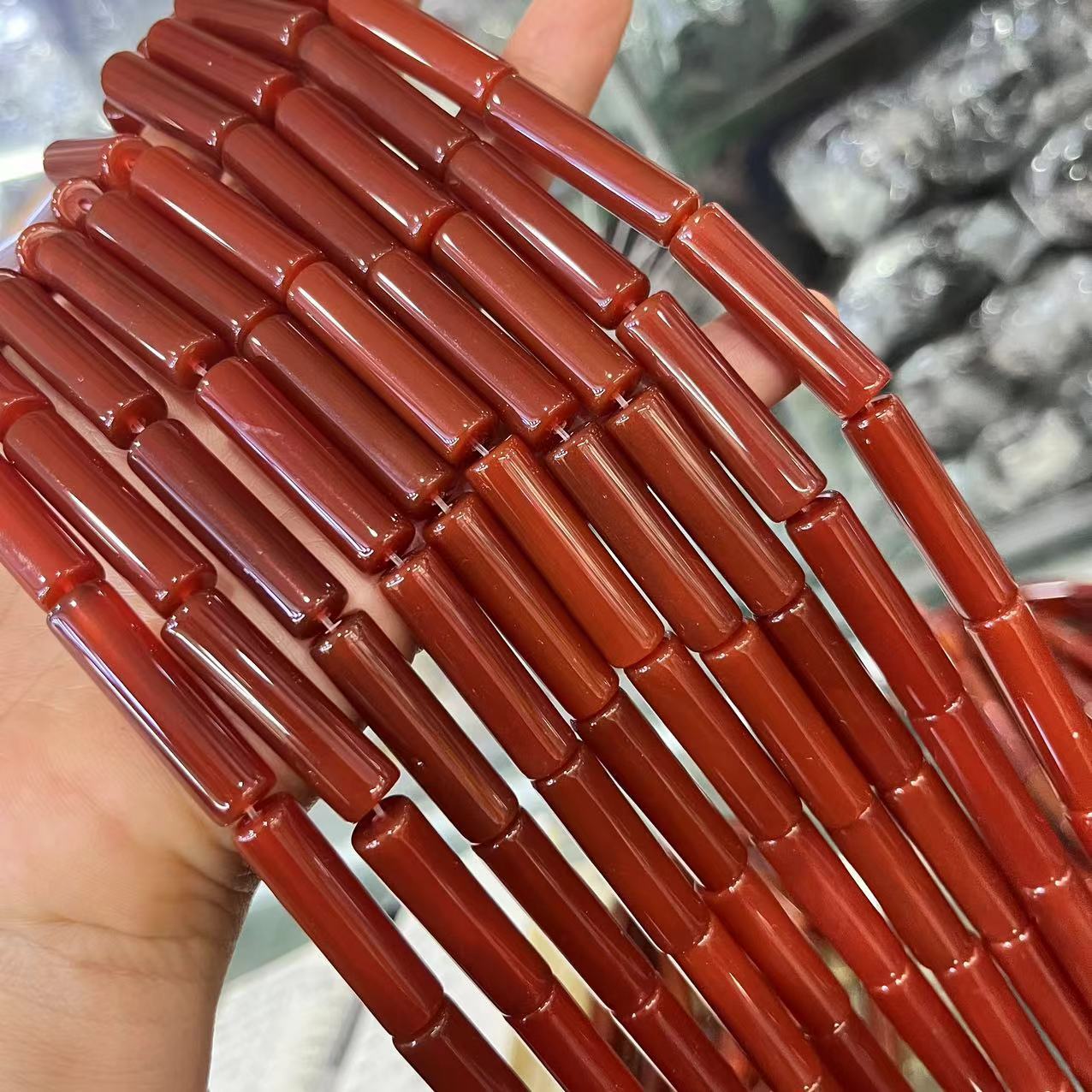 Picture of 8X30MM Cylindrical Tube Tube A Red Onyx Red Long Tube Shape Beads Tube Agate Beads