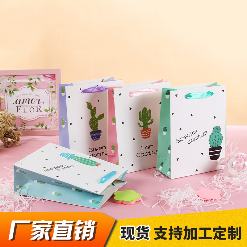 In-Stock Cartoon Cute Cactus Rose Tote Bag Creative Gift Handbag Hot-Selling Cross-Border Gift Bag