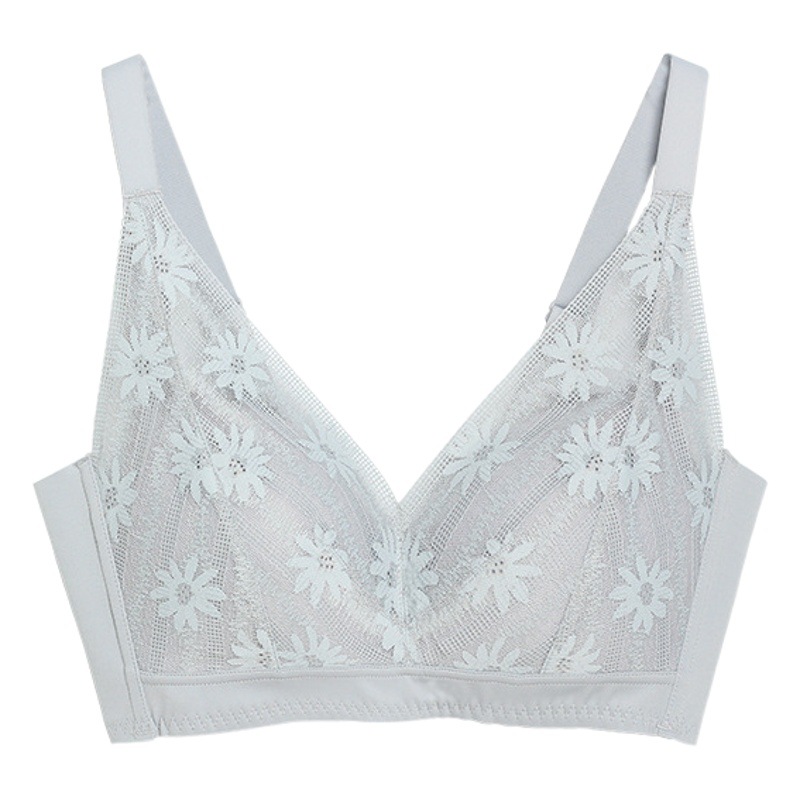 Huaye Mulberry Silk Bra Summer Ultra-thin No Steel Rings Silk Underwear Lace Sexy Adjustable Bra Big Chest Shown