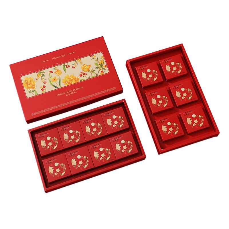 2023 Moon Cake Packaging Box Mid-Autumn Festival Gift Box Baking 6-8 Handheld Egg Yolk Crisp Ice Skin Flow Heart Moon Cake Box