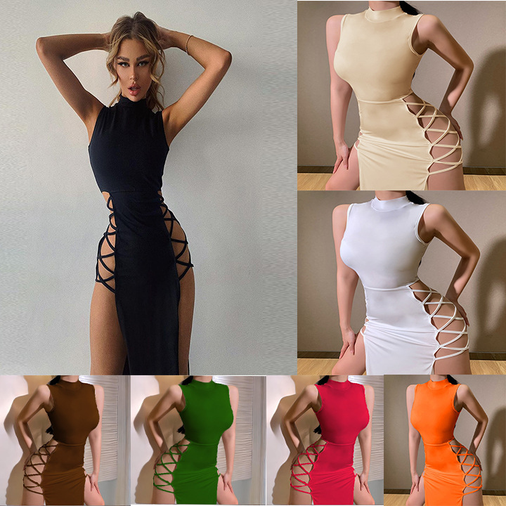 Amazon Explosions European and American 2024 Summer New Sexy Vest Strap Dress Sexy High Split Strap Dress for Children