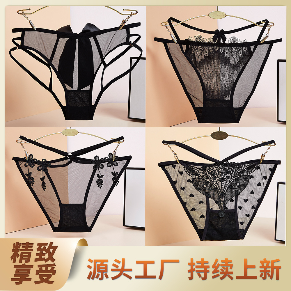 In-Stock Women's Lace Panties Comfortable and Seductive Pure Desire Triangle Panties Couple Hollow-Out Thin Strap Sexy Lingerie Wholesale