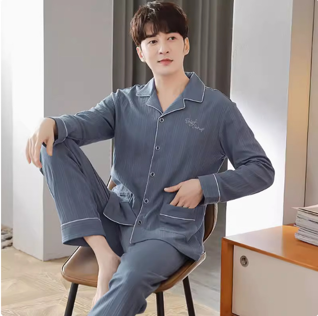 Pajamas Men's Long Sleeve Cotton Spring and Autumn Men's Pants 2024 New plus size Autumn Home Clothes One suit