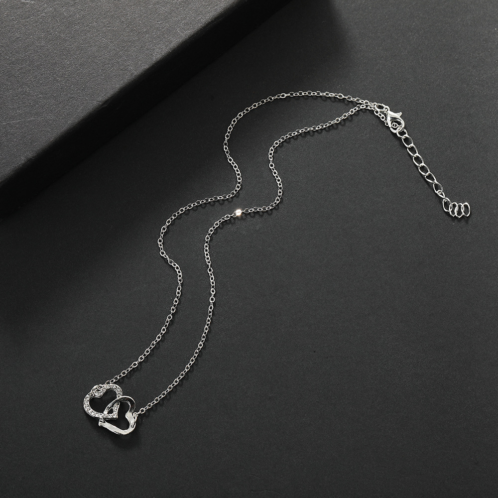 Picture of New Fashion European and American Simple Double Love Necklace Jewelry suit Light Luxury Bride Double Heart Jewelry Four-piece Set