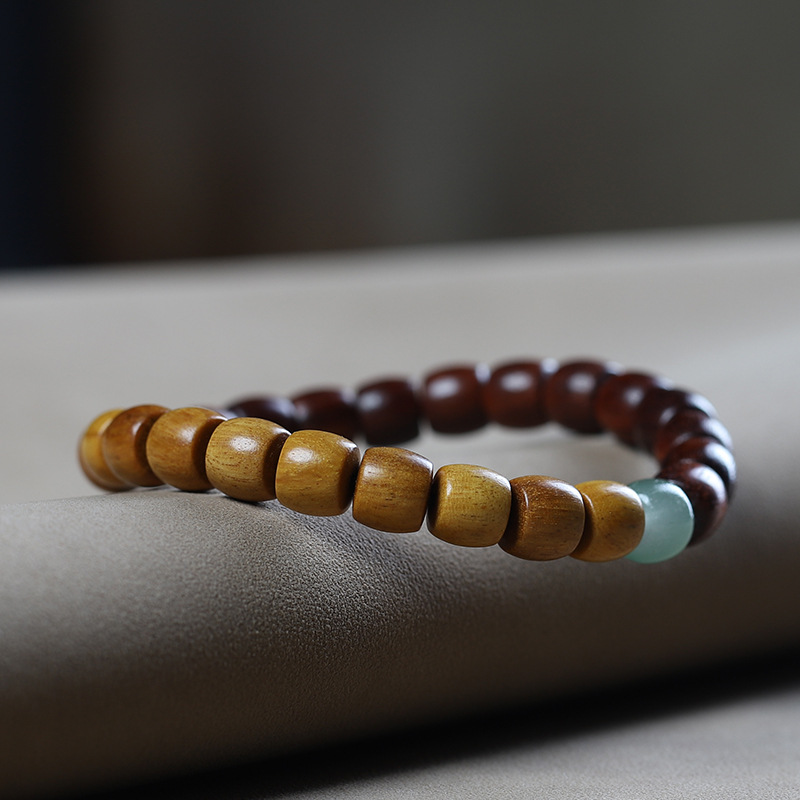Picture of Sandalwood Straight Cut Barrel Beads Bracelet Sandalwood Rosewood Stitching Two-color Bracelet Ethnic Style Personalized Buddha Beads Literary Play Jewelry