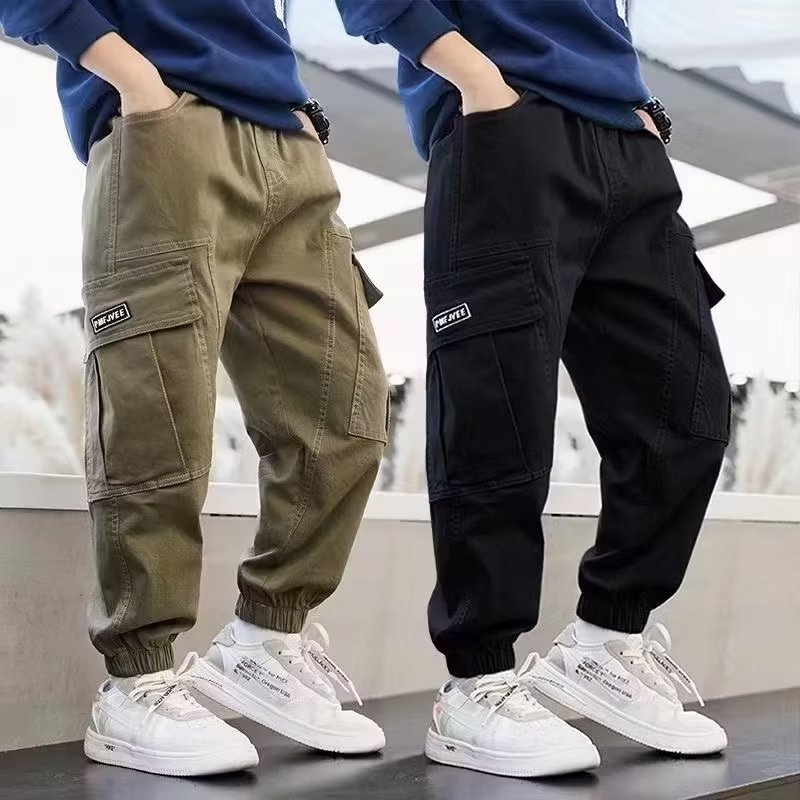 Boys' Pants 8-15 Years Old 2024 Spring and Autumn New Children's Coil Pants Big Children's Autumn Pants Boys Casual Pants