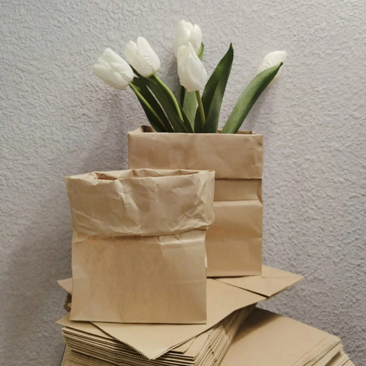 Square bottom Kraft paper bag printing logo spot paper bag wholesale home storage flower bag stationery storage square paper bag