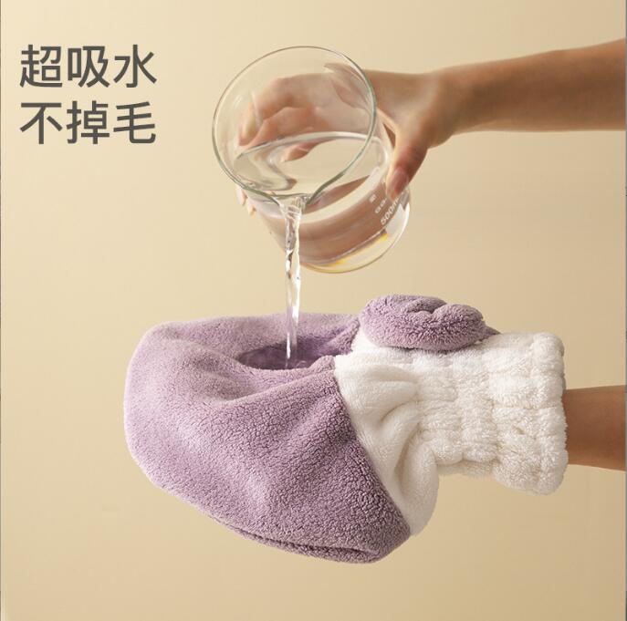 Picture of Color matching dry hair cap women's absorbent quick-drying dry hair cap wiping hair wrapping towel two-color cute shower cap
