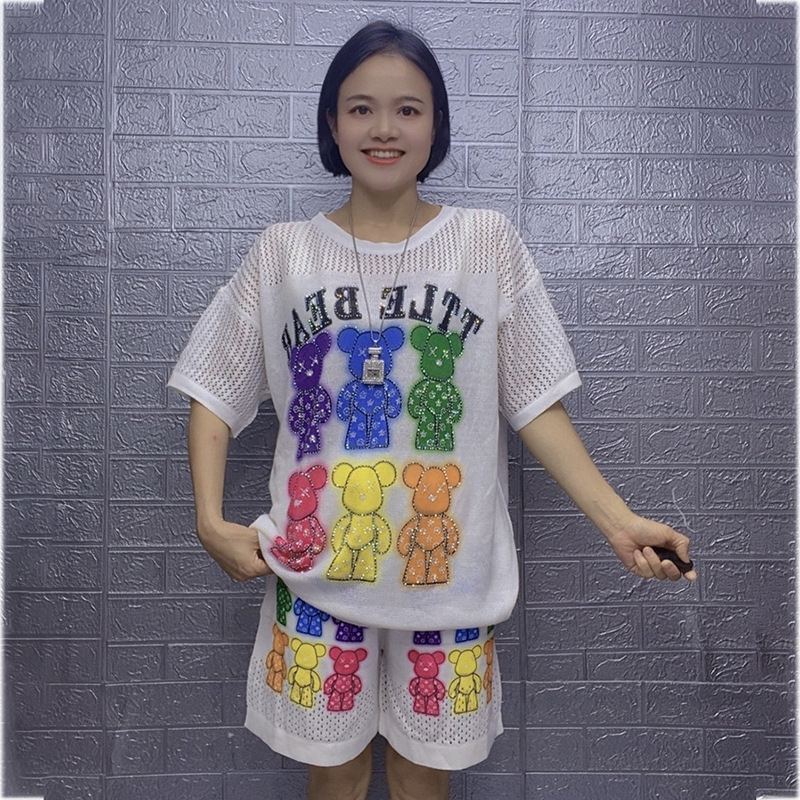 Summer Bear Suit Shorts Two-Piece Set for Women Casual Loose Large Size 2025 New Korean Style Fashion Slimming Look