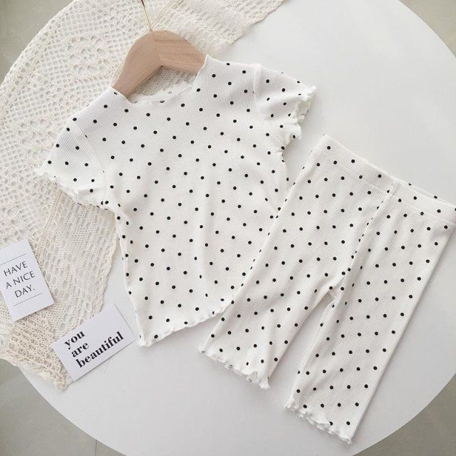 Picture of Baby Pajamas Summer Thin Set Polka Dot Fashionable Girls Summer Two-Piece Set Home Clothes Children's Air-Conditioned Clothes for Women
