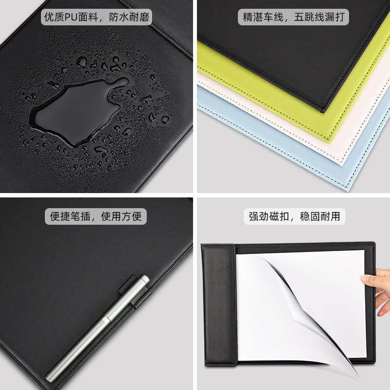 Picture of Leather A4 Conference Pad Board Black File Pad Board Hotel Conference Pad Notes Clip Writing Board Business Office
