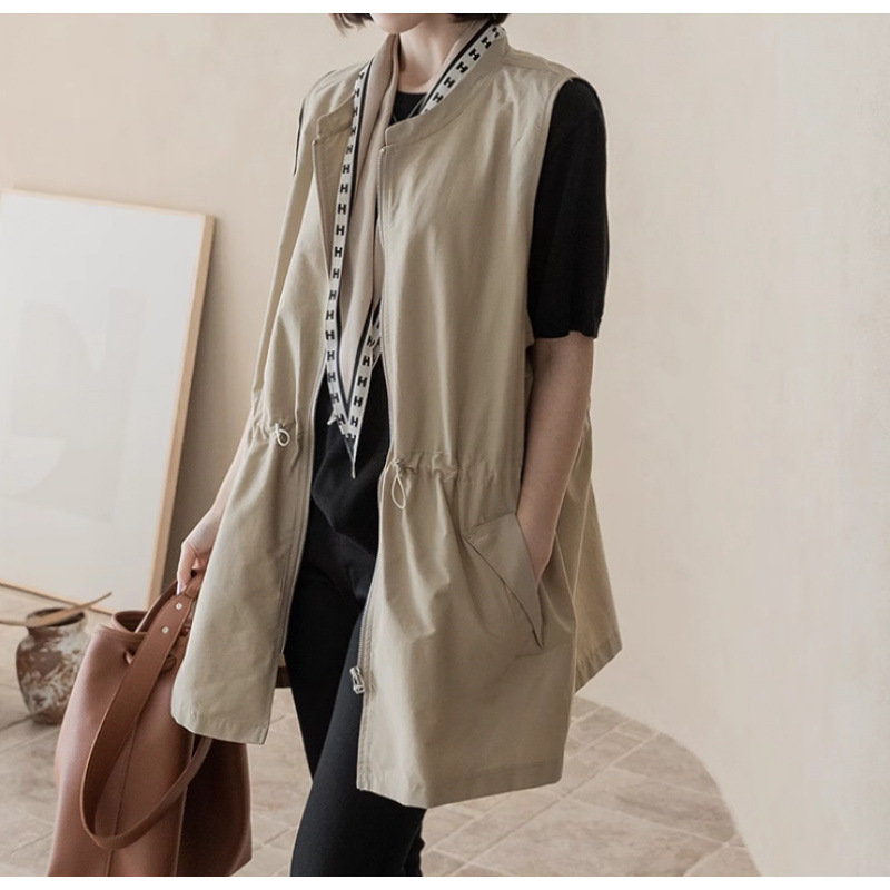 Picture of Spot spring and summer new Korean casual drawstring simple literary and artistic mid-length vest jacket women's layered top