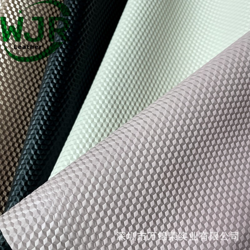 Embossed 0.9mm Water Cube Pu Leather Material, Imitation Cotton Velvet Base, Suitable for Bags, Shoes, Sofas, Synthetic Leather, 3D Wear-Resistant