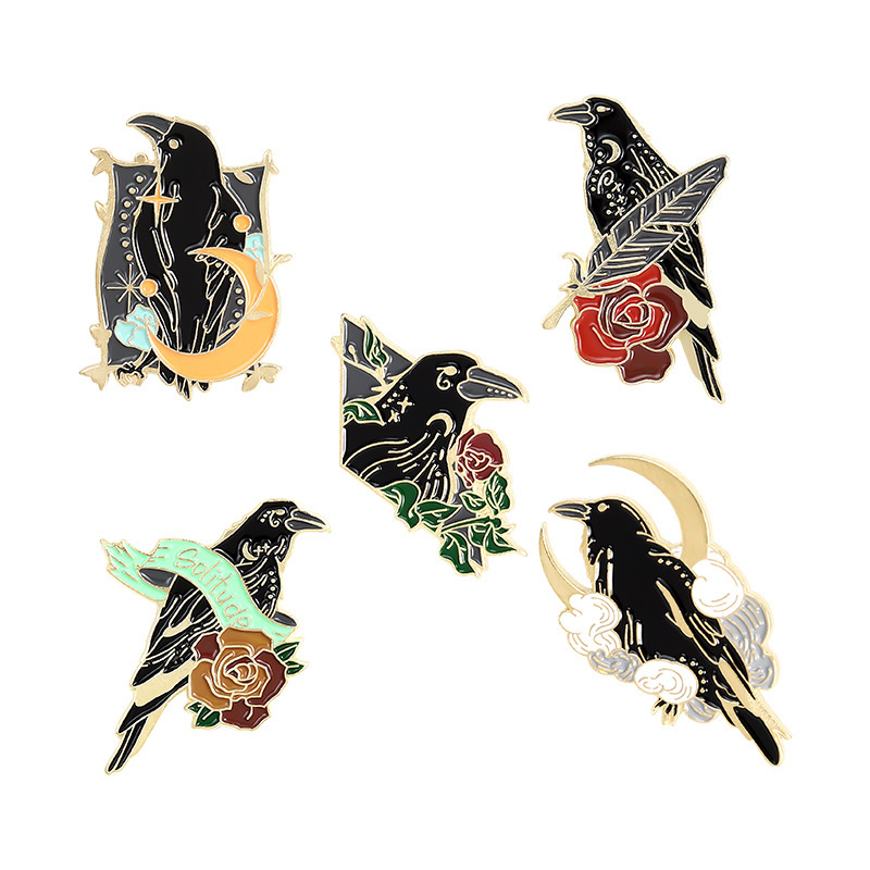 Picture of Foreign trade jewelry animal series alloy brooch creative cartoon crow flying modeling paint badge wholesale