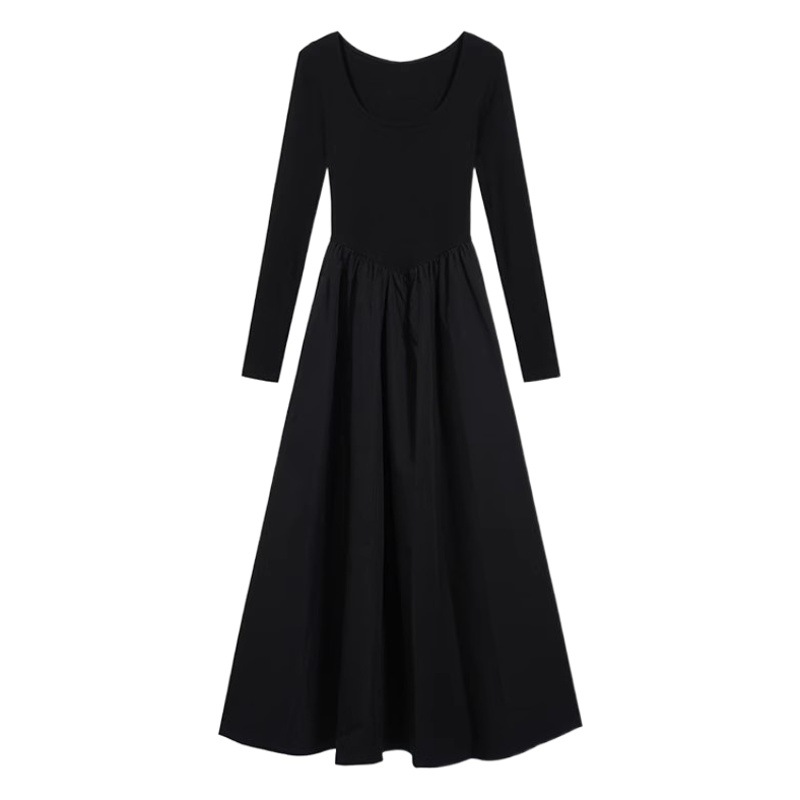 French tea break black long sleeve dress women's summer 2023 Spring and Autumn New style Hepburn style waist-tight dress