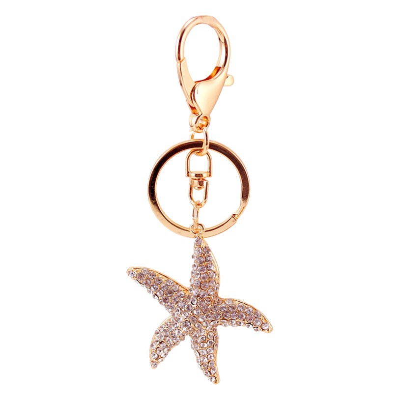 Cute Diamond Rhinestone Starfish Keychain Marine Life Girlfriend Women's Bag Accessories Car Hanger Key Chain 846