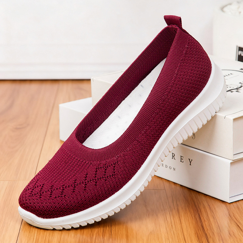 Picture of Women's Shoes 2025 New Style Breathable Fly-Knit Casual Shoes Soft Sole Large Size Cloth Shoes Lightweight Slip-On Mom Shoes