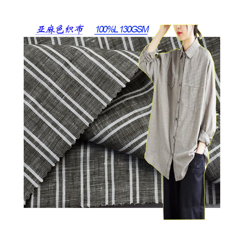 Woven Stripesd Pure Linen Yarn-Dyed Fabric Fashionable Shirt Dress Fabric Pure Linen Stripesd Fabric