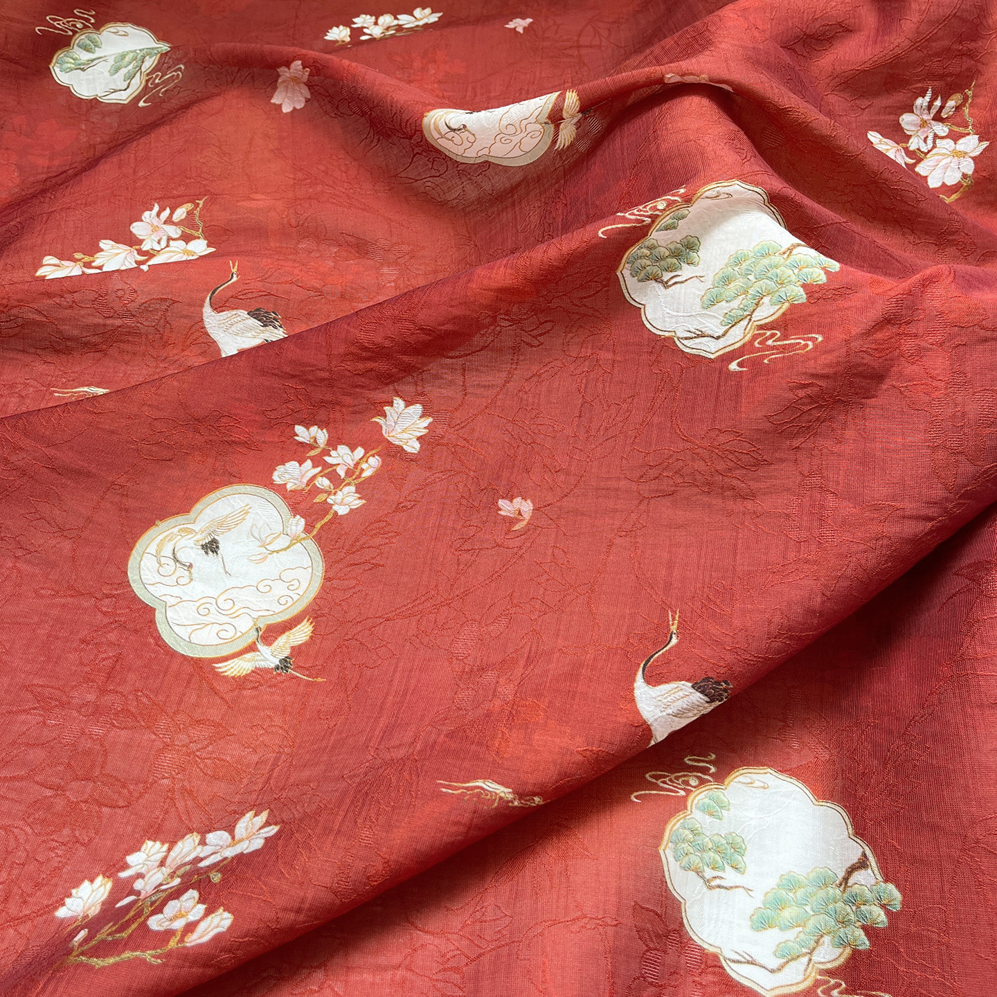 New Chinese Style Crane and Auspicious Cloud 1.5m Width Tencel Jacquard Fabric Hanfu Cheongsam Dress Material