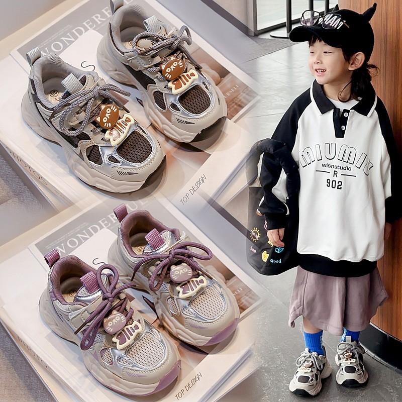 Children's sneaker New 2025 Spring and Autumn Double Net Comfortable Breathable Middle and Large Children's Fashion Casual Shoes Torre Shoes Children's