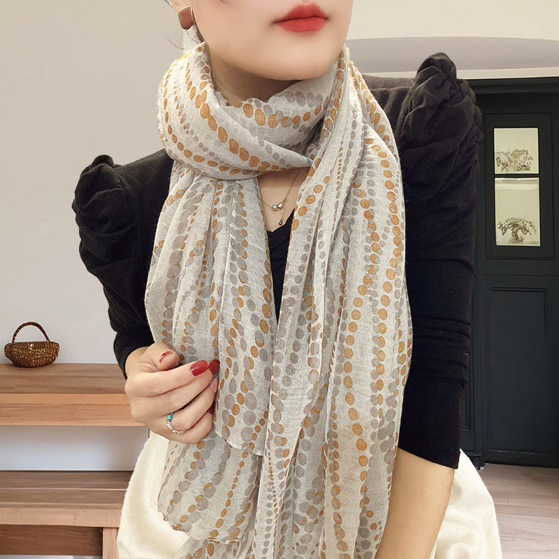 Simple Temperament Geometric Dot Cotton and Linen Texturous Large Size Spring and Summer Scarf Scarf Women's Autumn and Winter Neck Protection Shawl Scarf