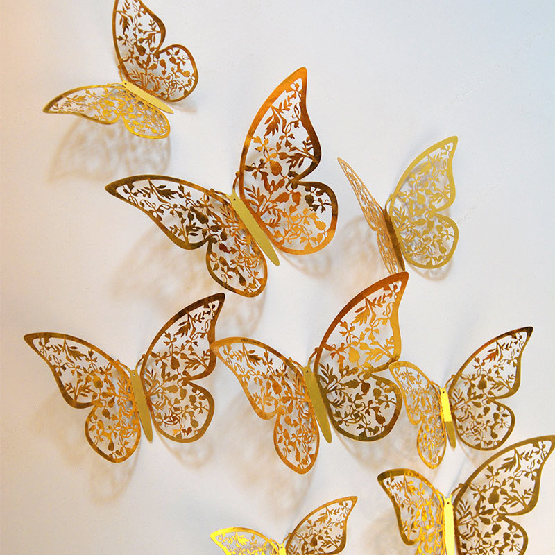 3D Hollow Butterfly Wall Stickers Children's Room Decoration Stickers Wall Home Decoration Golden DIY with Butterfly Stickers