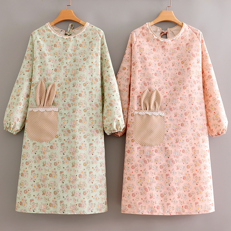 Picture of Long-sleeved Canvas Apron Women's Korean-style Household Kitchen Cooking Overalls Breathable Catering Overalls Anti-fouling Adult Apron