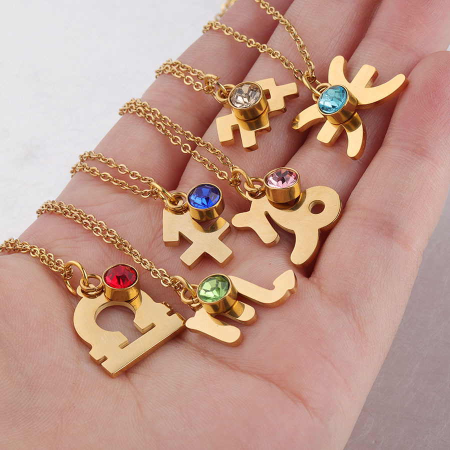 Picture of Golden Twelve Constellation Necklace Lucky Birthstone Birthstone Necklace European and American Constellation Necklace Stainless Steel Jewelry